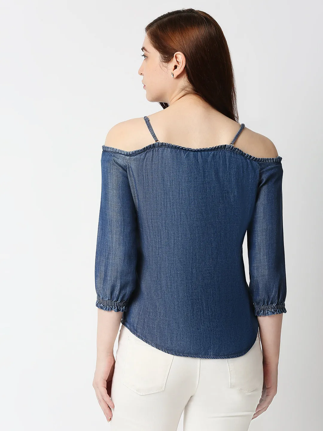 Women Off-Shoulder With Straps Denim Top