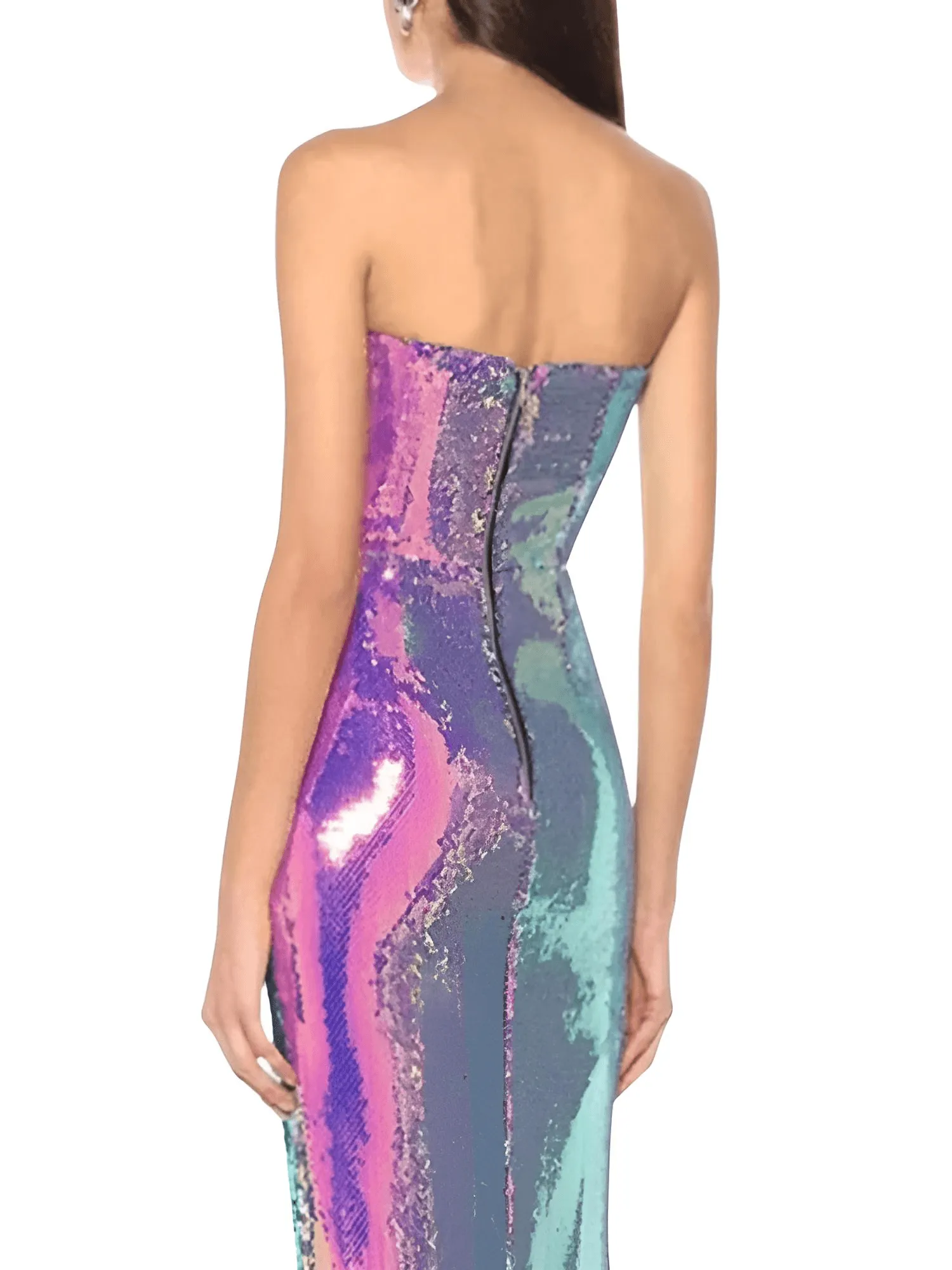 Women's Strapless High Slit Colorful Sequins Custom Evening Party Dress